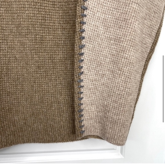 JOHNNY WAS CALME 100% Cashmere NEW Color Block Waffle Sweater Taupe Tan Size L - Picture 5 of 14